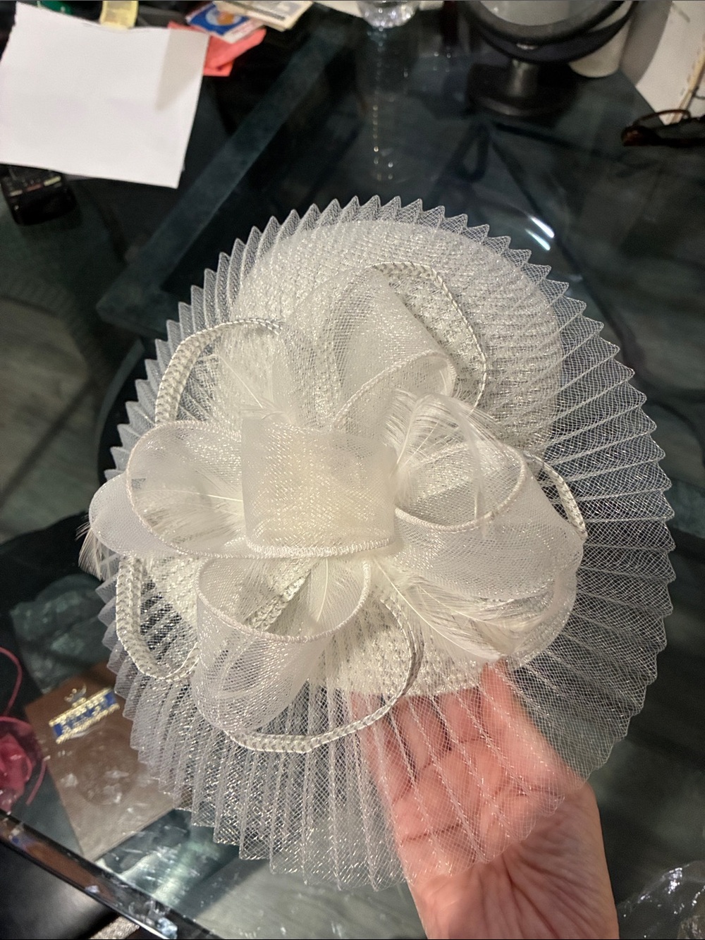 Ivory Mesh Floral Fascinator Hat - Women Accessories